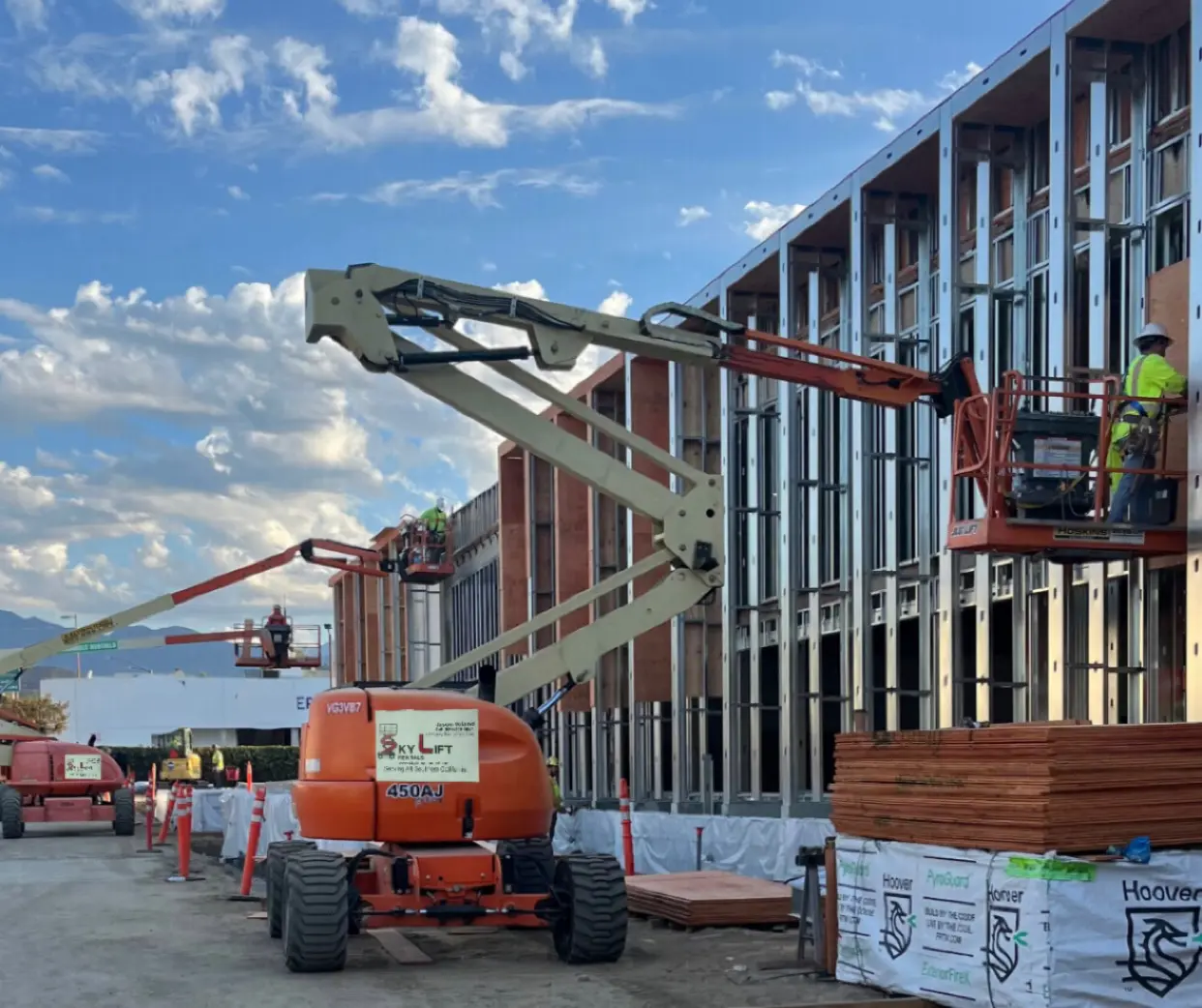 Boom lifts working on a Southern California construction project